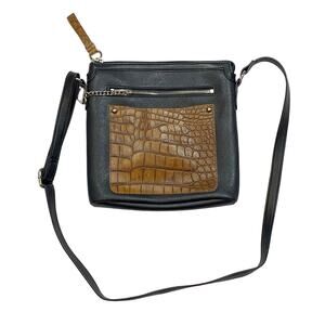 Aurielle Bag Purse Black Brown Leather Shoulder Multi-Pockets Adjustable Strap